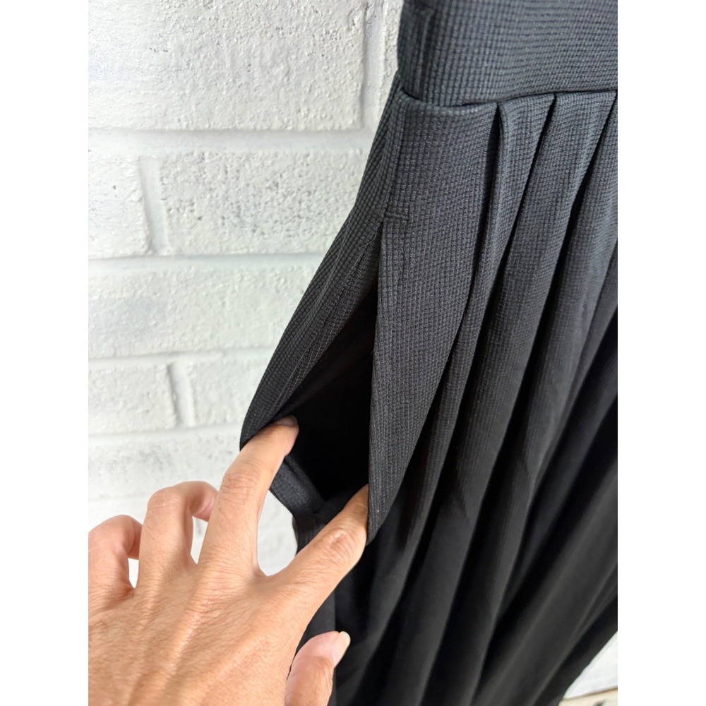 Halara Waffle Knit Wide Leg Jumpsuit Womens L Black Pleated Pockets Travel - Picture 9 of 10